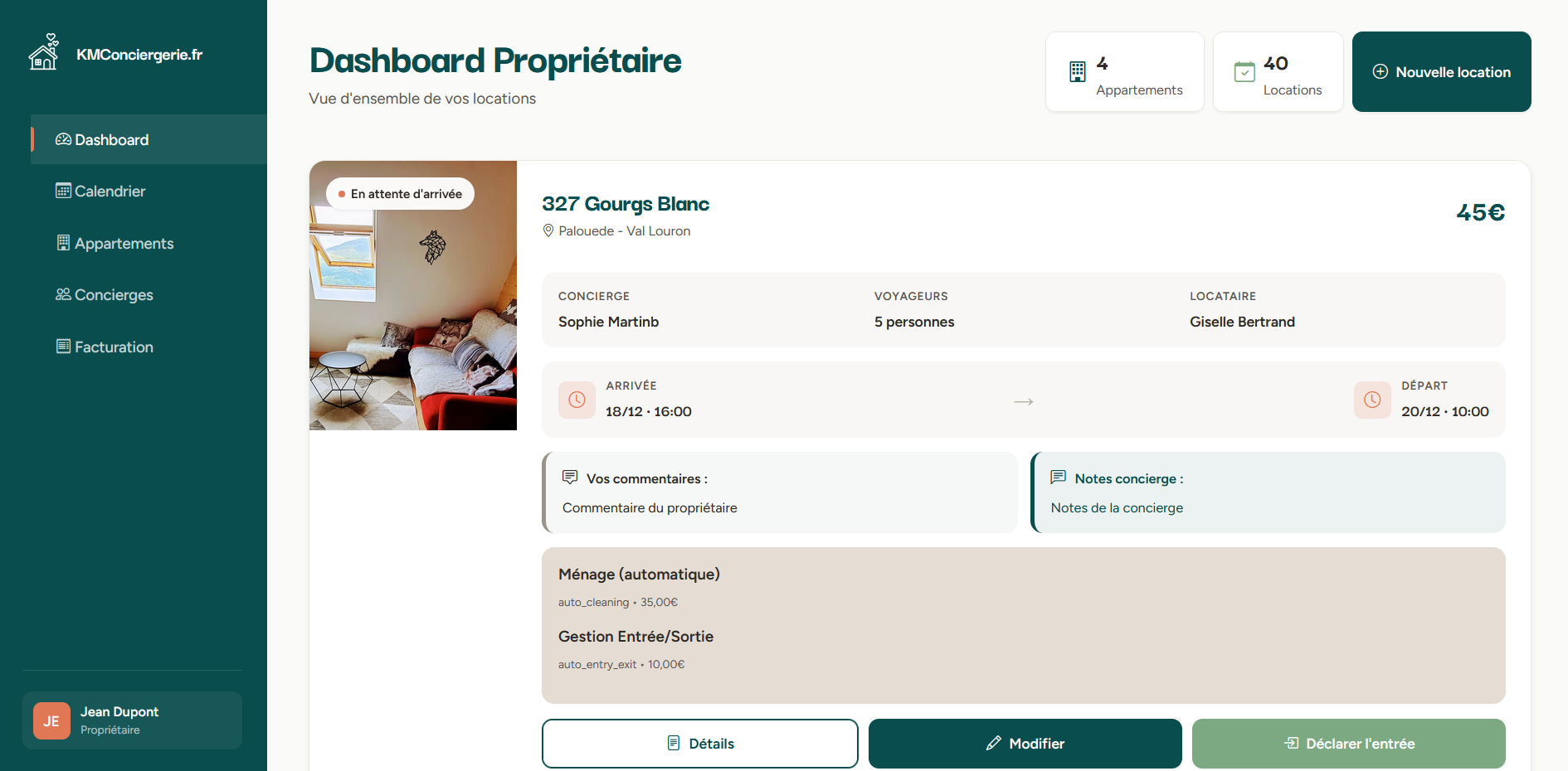 Dashboard KMConciergerie